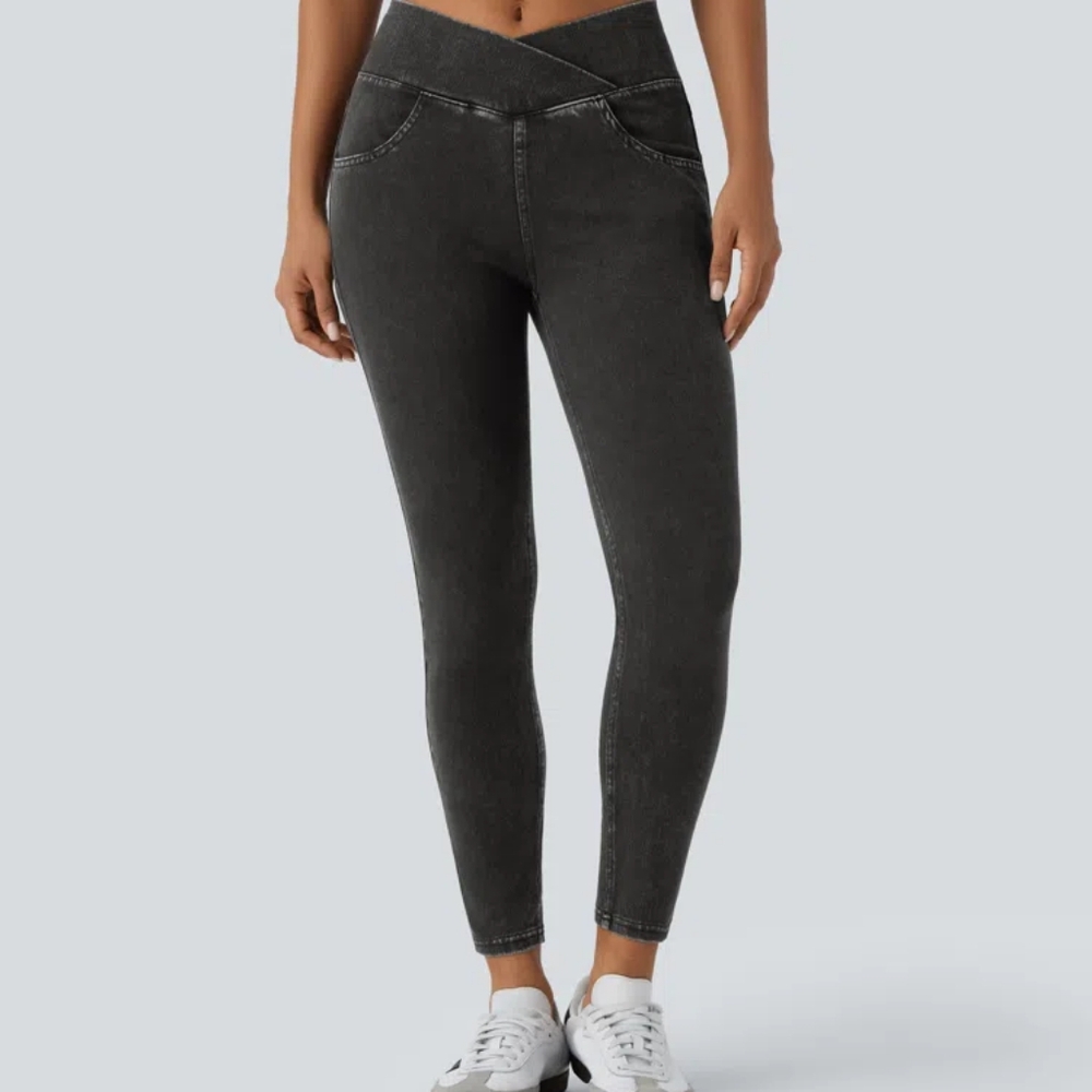 Halara Flex™ High Waisted Crossover Pockets Denim Work Leggings.